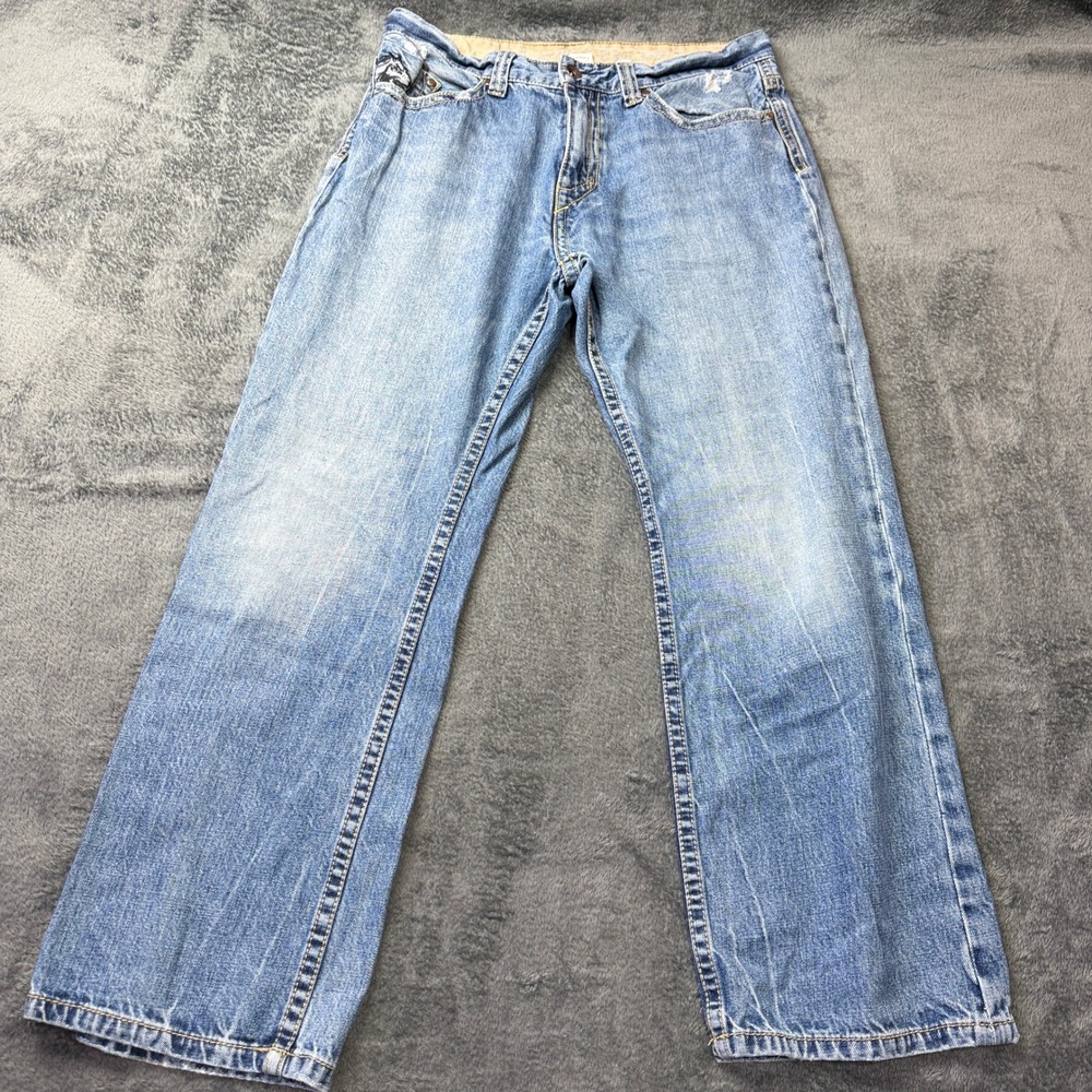 Ring of Fire Jeans 34x30 Blue Denim Wide Leg Embroidered Back Pocket